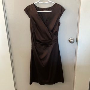 Chocolate brown satin cocktail length dress size 8